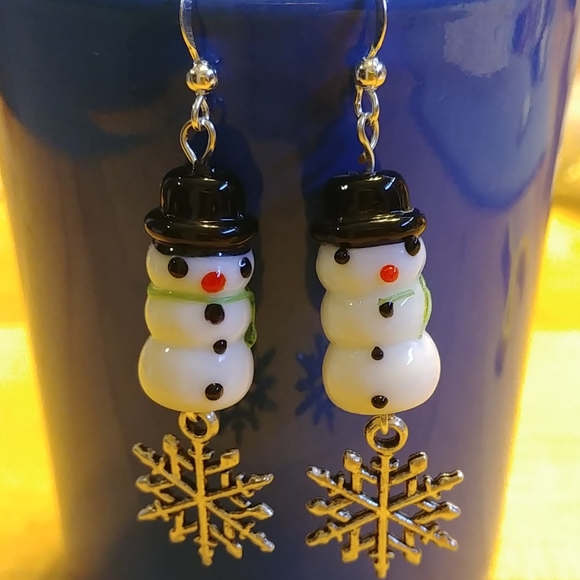 Hand Crafted Jewelry - Snowman/snowflake earrings